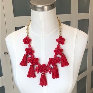 Vibrant Red and Gold Tassel Necklace